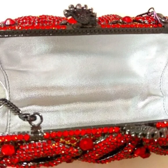 Rhinestones lips bridal clutch !RED! Luxury gold hardware.